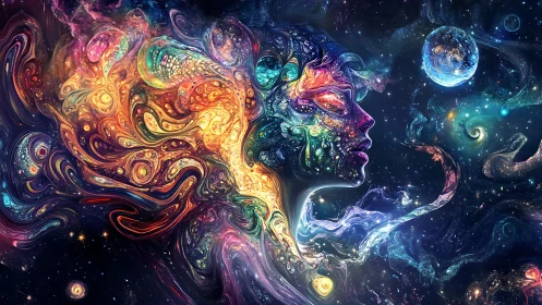 Cosmic spirit breathes swirling galaxies into glowing night