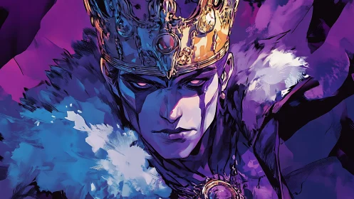 Crowned shadow monarch bathed in stormlit violet firestorm.