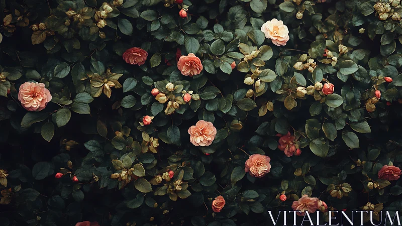 Overhead View of Rose Garden with Mixed Bloom States.