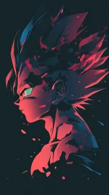 Saiyan warrior profile ignites with neon red energy
