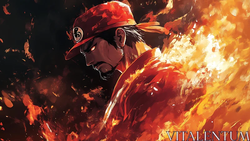 Firefighter Surrounded by Intense Flames and Fire