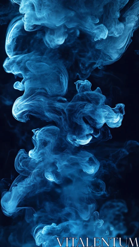 Volumetric blue smoke plumes in high-contrast black background