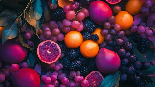 Vibrant citrus and berries glow under rich neon studio light