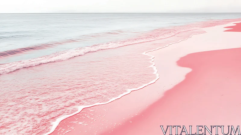 Soft pink shoreline meets calm sea in dreamlike minimal light