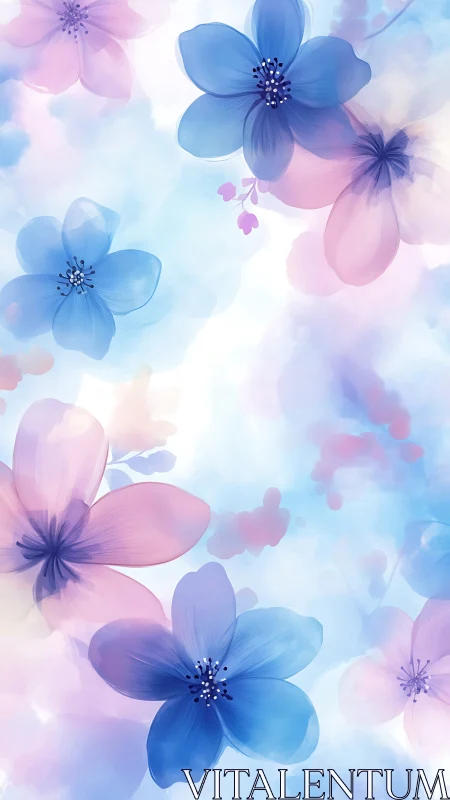 Translucent Floral Composition With Layered Blue And Pink Petals On Soft Gradient Background