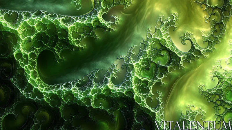 Organic emerald fractal currents with luminous cellular edges.
