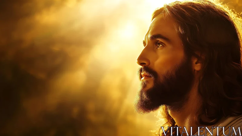 Luminous bearded profile in golden volumetric backlighting.