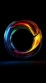 Luminous glass ring glows with vivid spectral gradients.