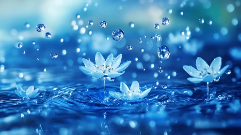 Luminescent Lotus Blooms Suspended in Crystalline Water Droplets.