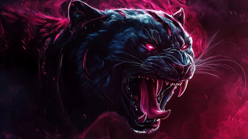 Neon Fury Beast: Glowing Panther in Magenta Storm
