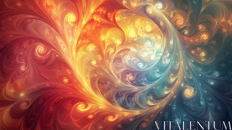 Luminous fractal vortex with swirling warm to cool spectrum.