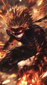 Dynamic anime fire-sprint character in explosive motion study.