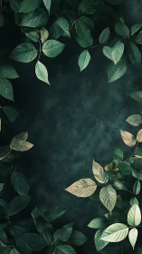 Green leaves frame dark textured background space