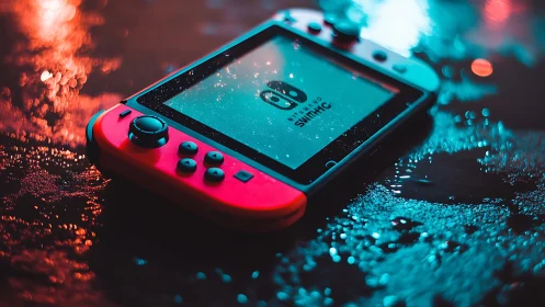 Nintendo Switch Gaming Console with Neon Particle Effects