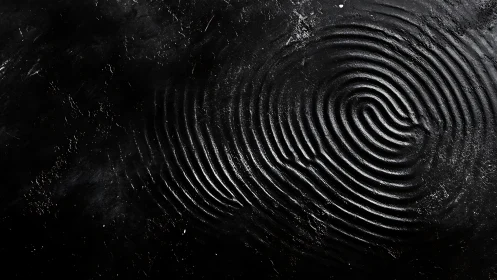 Macro ridge topology of isolated fingerprint spiral on black field.