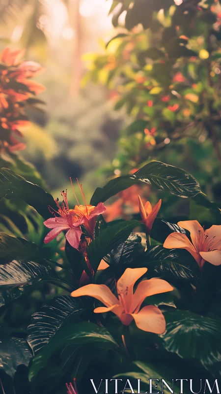 Tropical Flowers in Golden Afternoon Light.