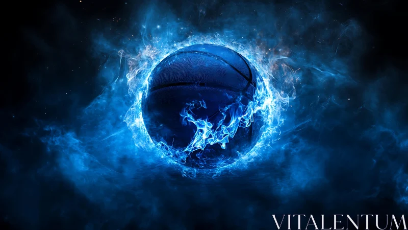 Electric blue basketball engulfed in swirling flame aura.
