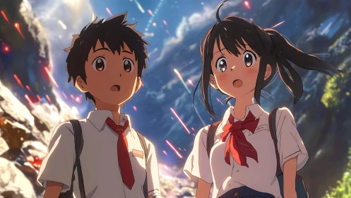 Two amazed students share a magical skyward moment.