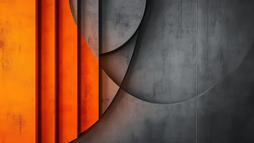 Geometric concrete abstraction with orange panels in relief.
