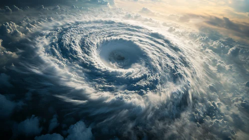 Satellite perspective of large spiral storm system in clouds.