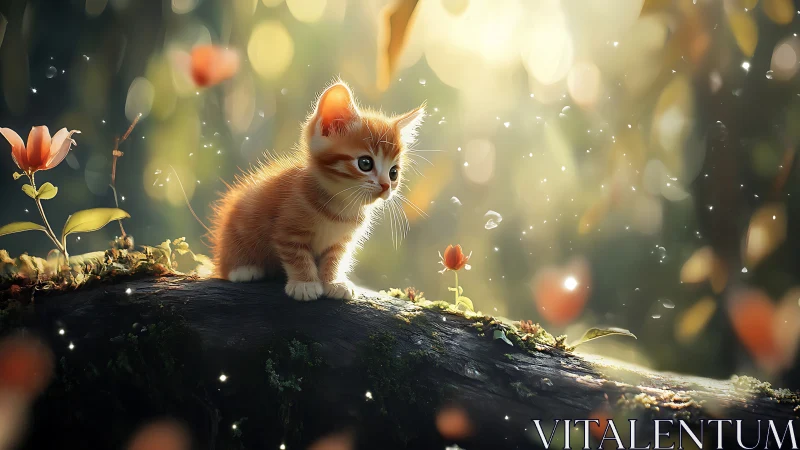 Magical Kitten's Garden Adventure in Golden Light.