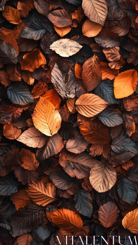 Autumn leaf carpet with rich orange and earthy brown tones.