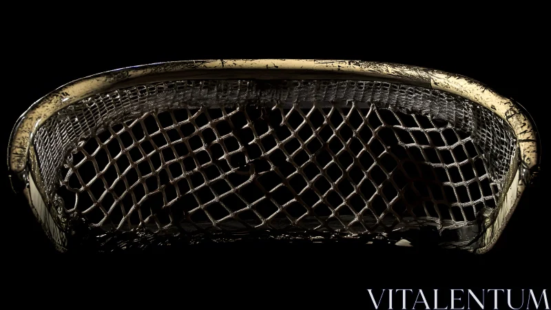 Close-up of Vintage Hockey Goal Net in Dramatic Lighting.