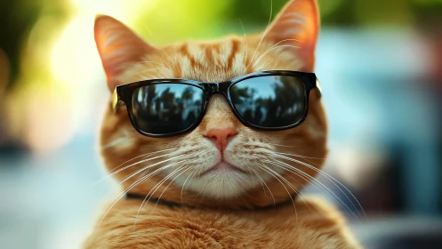 Orange Tabby Cat Wearing Sunglasses.