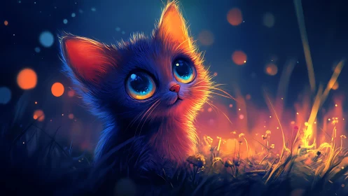 Neon Cat Portrait with Luminous Eyes in Ethereal Field.