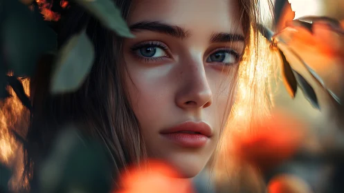 High-detail bokeh portrait under warm backlit foliage glow.