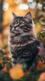 Majestic Tabby Cat with Golden Eyes Gazing Forward