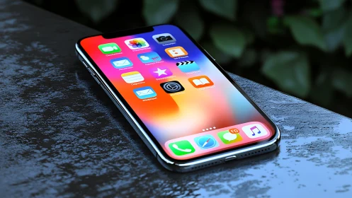 Modern smartphone with vibrant gradient homescreen display.