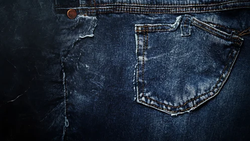 Distressed Denim Pocket Detail: Tonal Texture and Weathered Stitching Analysis.