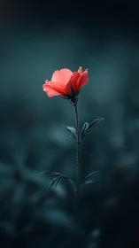 Single red flower stem against dark blurred background.