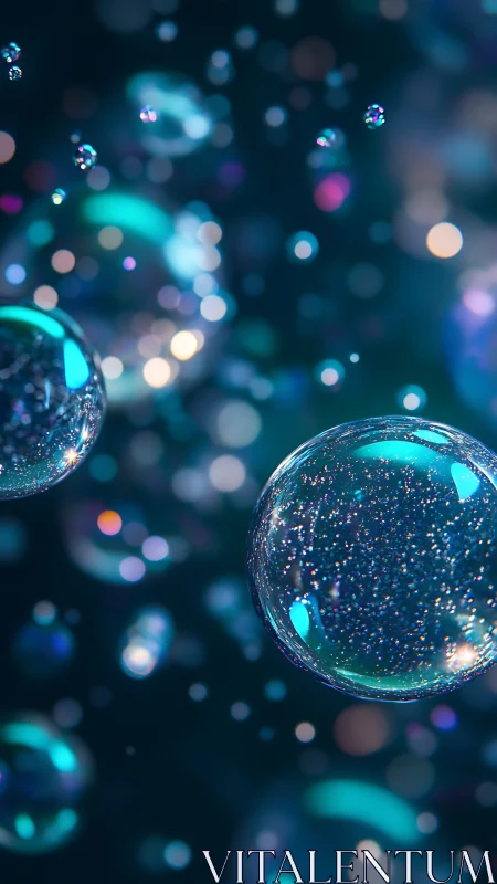 Suspended translucent spheres display focused reflective surfaces