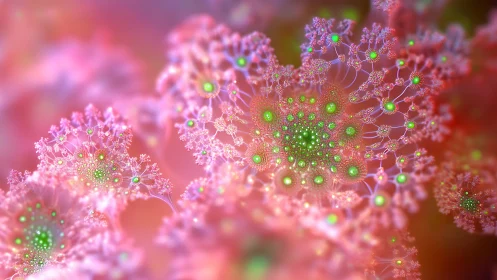 Dreamy fractal blossoms glowing in soft pink light.