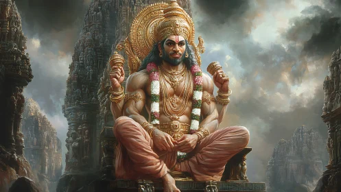 Seated mythological figure occupies central stone throne