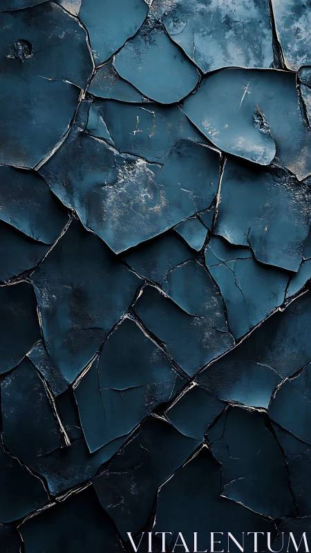 Cracked blue textured surface shows layered chipped fragments