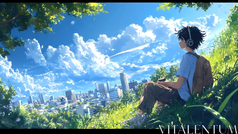 Cityside daydream on a sunny hillside of quiet escape.