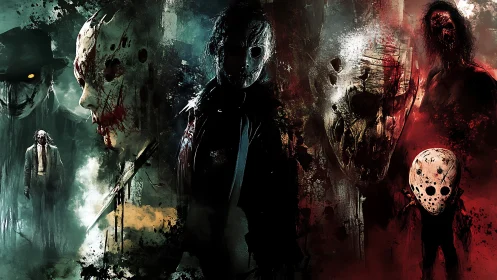 Serial killer portraits merge through abstract horror smear