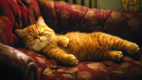 Golden Ginger Dreams: Tabby Bliss on Crimson Velvet