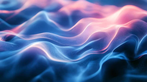 Glowing blue and pink abstract waves in soft motion art