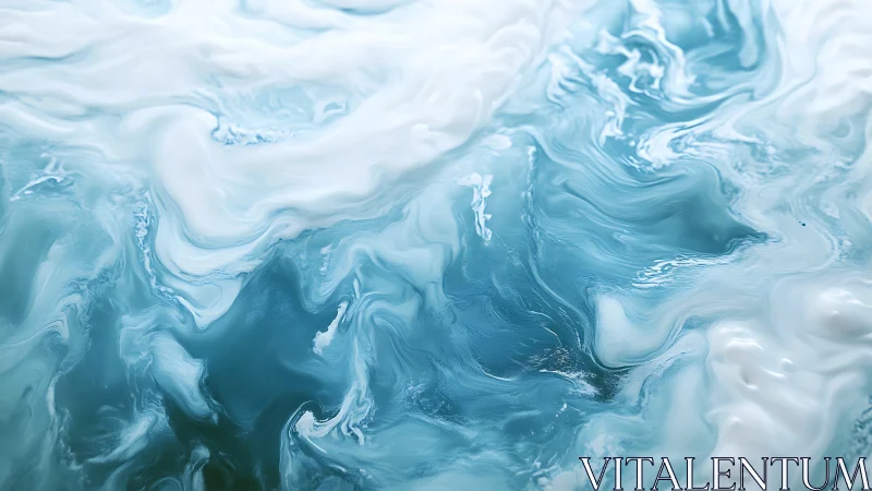 Fluid blue-white marble abstraction in soft digital painting style.