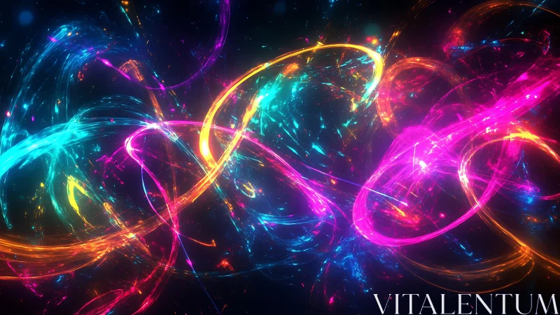 Glowing neon light trails swirling through a dreamy night sky.