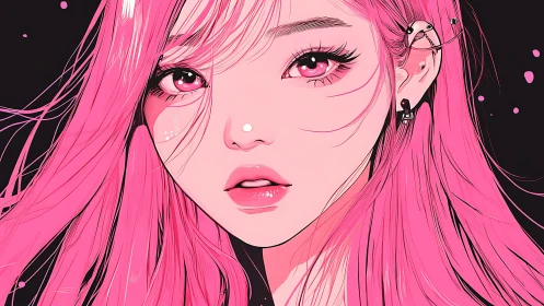 Neon pink-haired girl portrait with glossy anime allure.