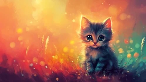 Glowing Kitten in a Dreamy Golden Garden.
