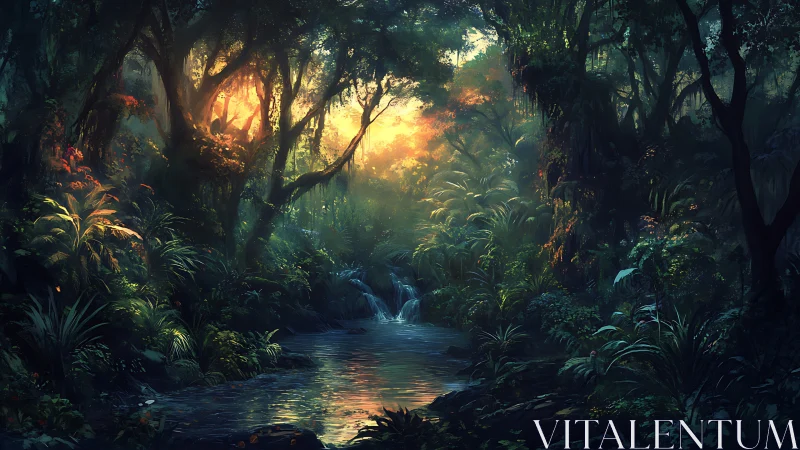 Enchanted Forest Stream at Golden Hour.