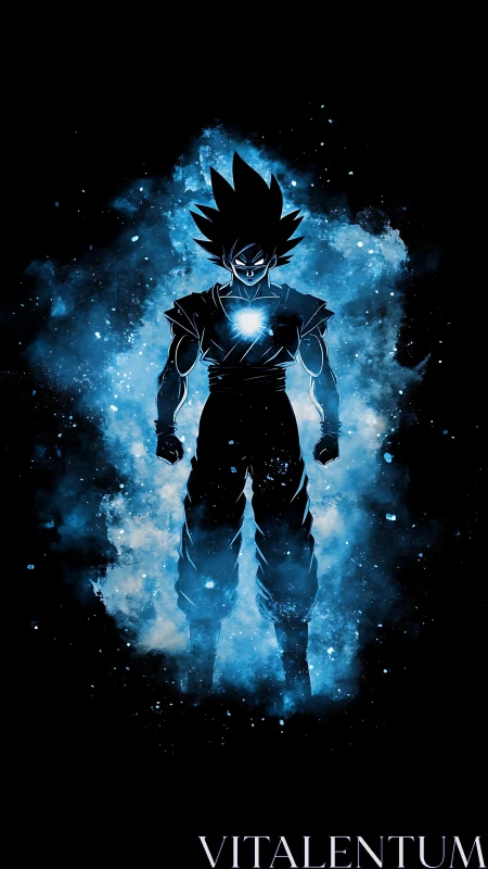 Cosmic warrior ignites a blue nebula of crackling power.