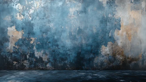 Oxidized concrete wall with textured patina gradients underfoot.