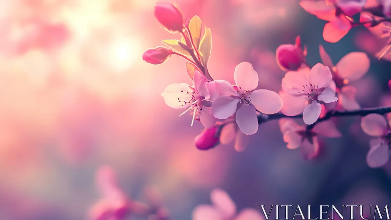 Delicate Cherry Blossoms Glowing in Soft Sunlight.